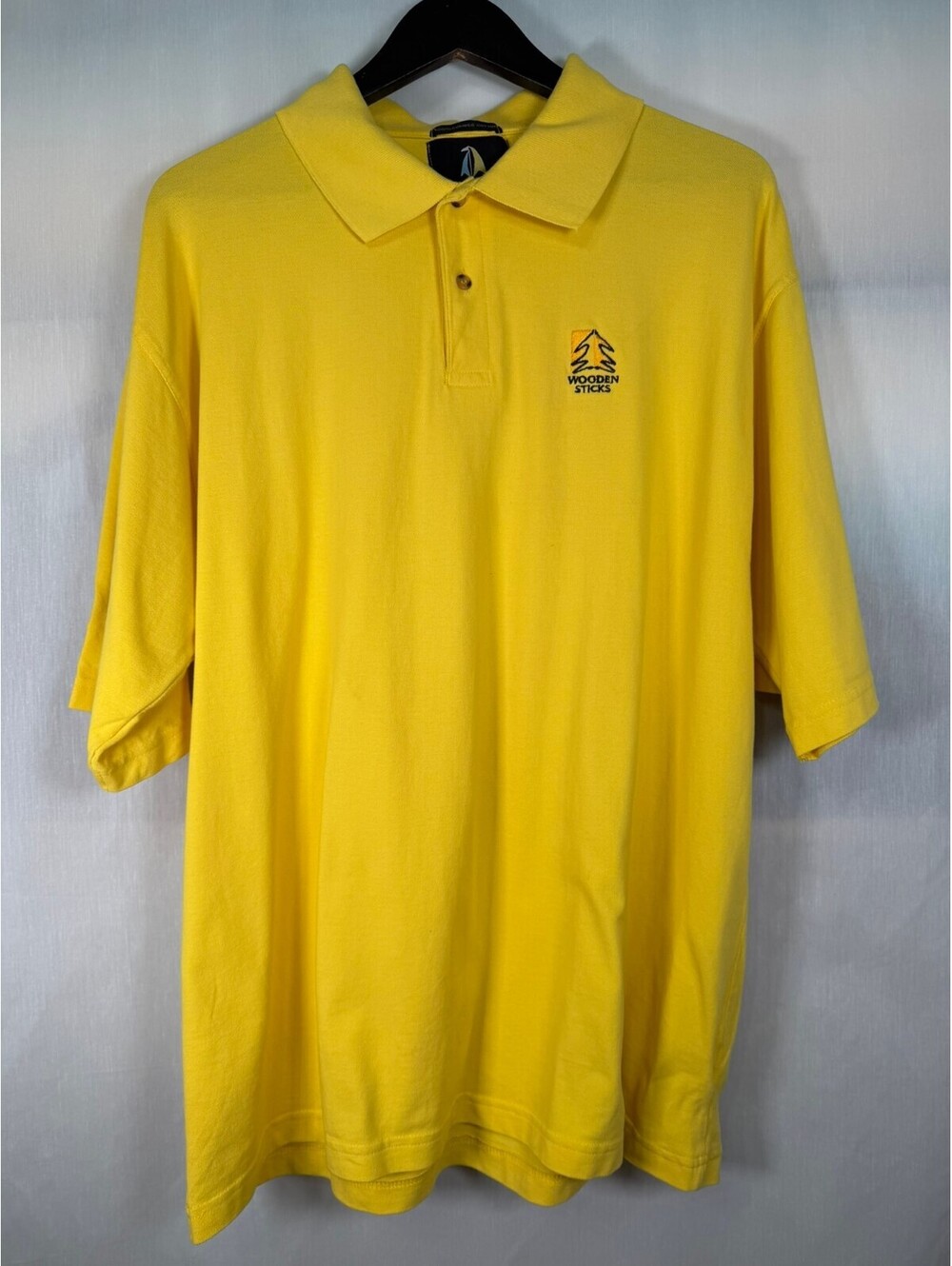 Seaside Links Wooden Sticks Golf Yellow Polo Shirt Men's Large